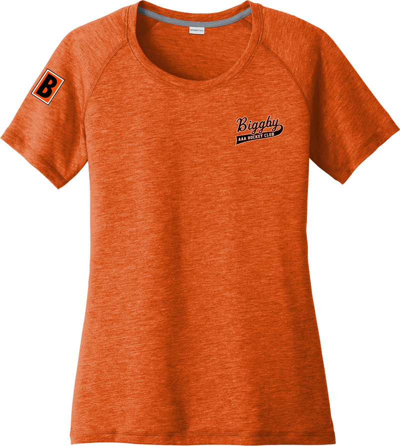 Biggby Coffee AAA Ladies PosiCharge Tri-Blend Wicking Scoop Neck Raglan Tee